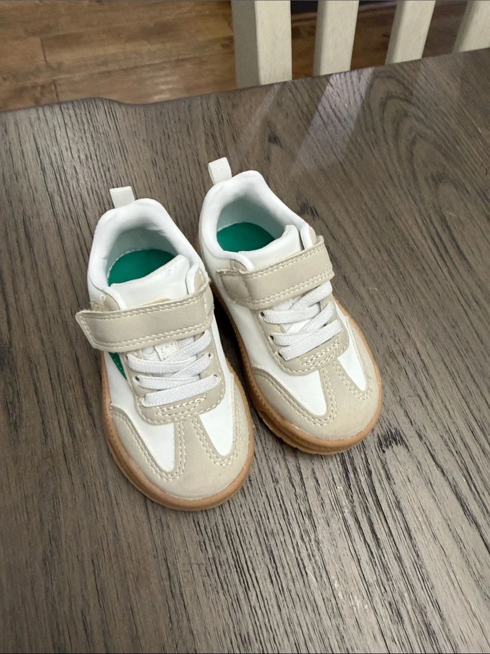 Carter's White & Beige Kids Velcro Sneakers with Green Insole